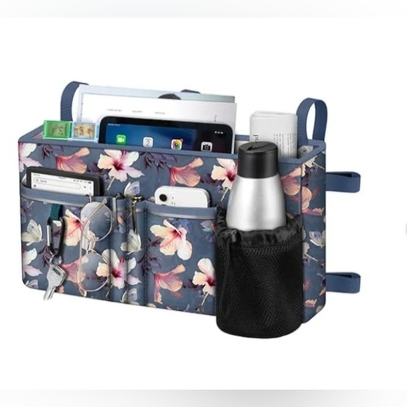 Large Floral Walker Tote Bag with Cup Holder Folding Walker Storage Basket Pouch - Picture 2 of 6